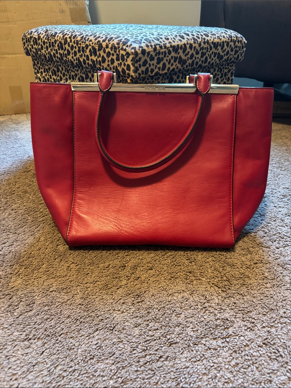 Michael Kors Red Leather Tote with Silver Accents